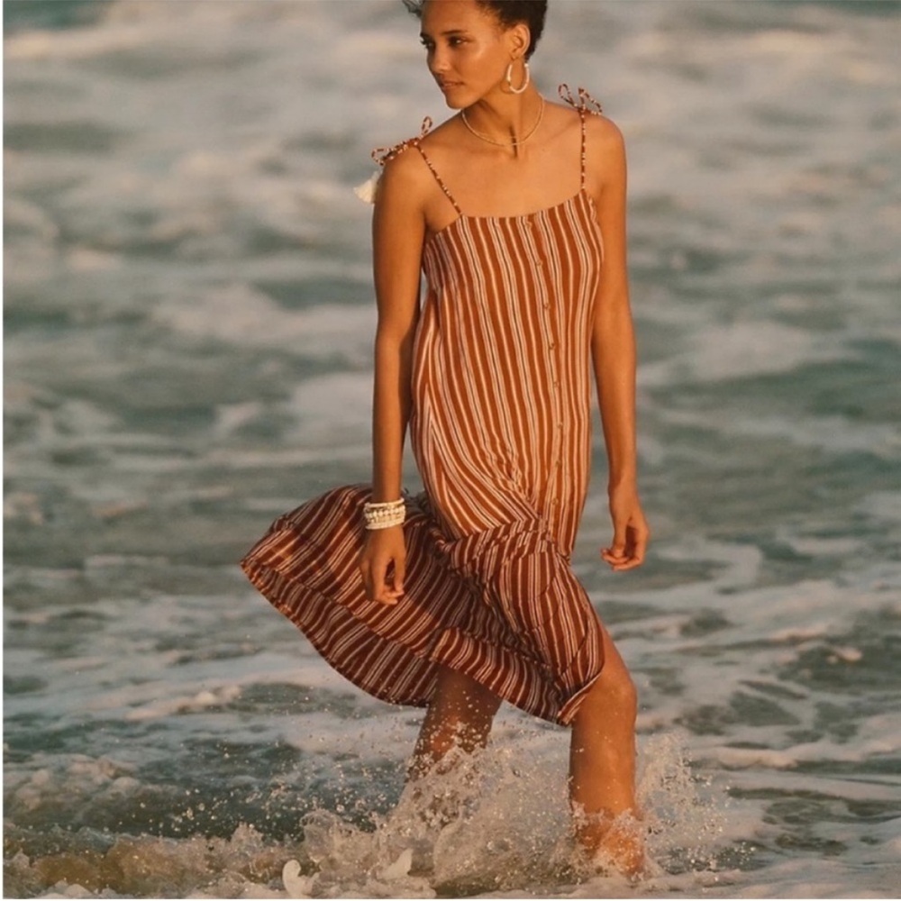 Faithful the Brand x Anthropologie arietta brown stripped long dress -NWOT size4